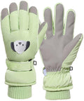 Gloves - Children's Gloves - Children's Ski Gloves - Touchscreen Gloves - Windproof - Warm - Suitable for children from 8 to 14 years in winter - Light green.