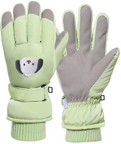 Gloves - Children's Gloves - Children's Ski Gloves - Touchscreen Gloves - Windproof - Warm - Suitable for children from 8 to 14 years in winter - Light green.