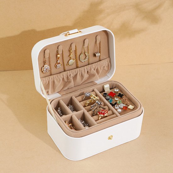 Travel Jewelry Case - 2 Layers with Velvet & Detachable Compartments - For Necklaces, Earrings & Bracelets - Pink