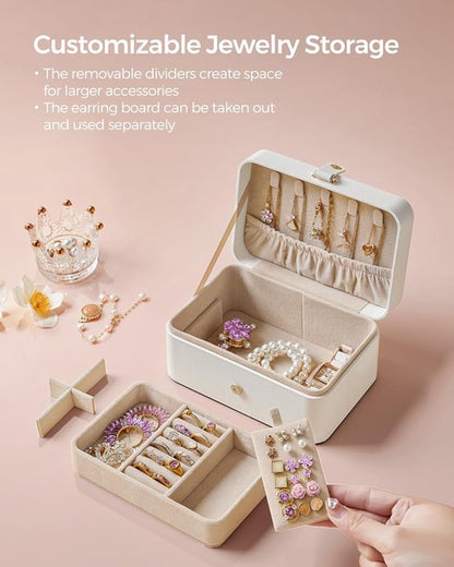 Travel Jewelry Case - 2 Layers with Velvet & Detachable Compartments - For Necklaces, Earrings & Bracelets - Pink