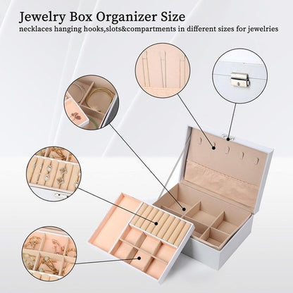 2-Tier Jewelry Box - With Removable Drawer & Lock - Large Storage Capacity for All Jewelry - Blue
