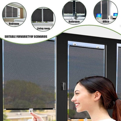 No-Drill Roller Blinds with 3 Suction Cups - Blackout Curtains, Temporary Cover-Up Curtains for Home, Bedroom and Car (Black, 45*124cm)