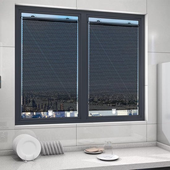 No-Drill Roller Blinds with 3 Suction Cups - Blackout Curtains, Temporary Cover-Up Curtains for Home, Bedroom and Car (Black, 45*124cm)