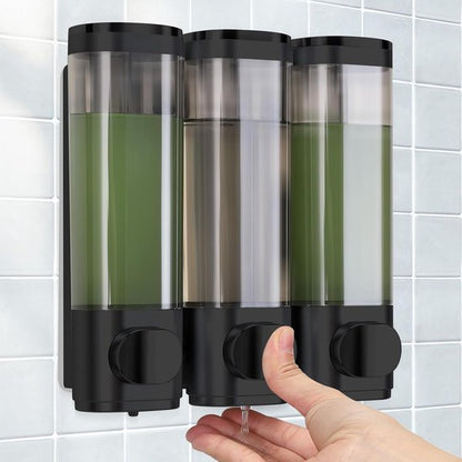 3 Wall-Mounted Soap Dispensers, No Drilling Required - Drip-Proof, Suitable for Gel, Shampoo, and Lotion - Black