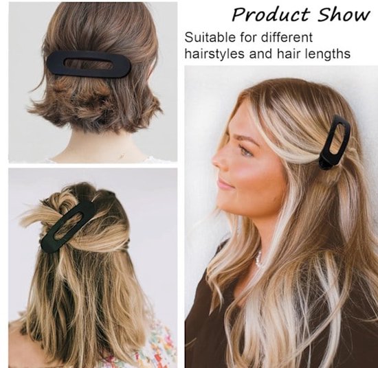 Black flat hair clips - Flat hair clips for women - Flat hair clips for thin and thick hair - Large flat hair clips 4-pack black