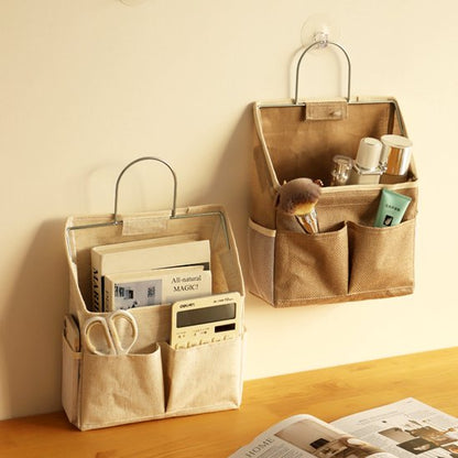 Storage Bag - Cotton and Linen Fabric - Bedside Storage Bag - Wall Mounted - Dorm Room Essentials and Snack Storage Bag - Visual Storage Bag
