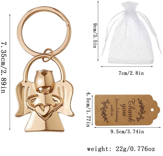 Keychain - Angel pendant for men and women - Baby shower gift - Key ring - Party favor - Souvenir gift - 5 pieces.