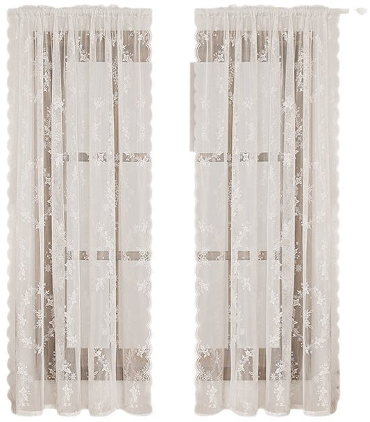 Window Screen - Ice Flower Christmas Tree Window Screen - Wire Mesh - European and American - Christmas - Curtain - Net Curtain 2-piece set (150*100cm)