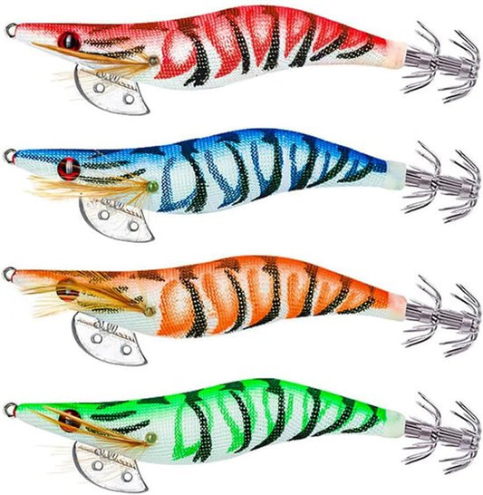 Shrimp Lure Box - 4-Pack - Glowing Shrimp Lure - Squid and Shrimp Lure - Night Fishing - Shrimp Lure - Fluorescent Artificial Fish Lure - Super Realistic.