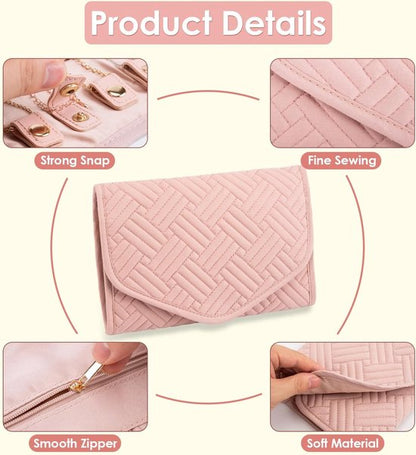 Storage Bag - Travel Jewelry Storage Bag - Tangle-Free - Foldable - Small Jewelry Roll - Luggage Accessory - For Necklaces, Earrings, Rings, Bracelets, Watches - Pink