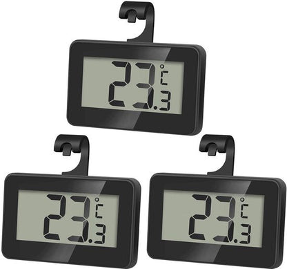 Set of 3 digital refrigerator thermometers - Magnetic aquarium thermometer with hook - Mini refrigerator thermometer - Freezer thermometer - for home, restaurant, bar - Black