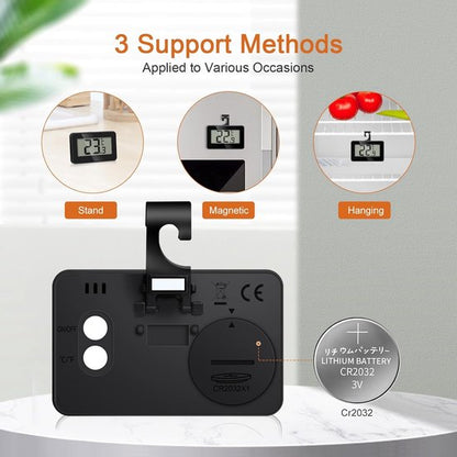 Set of 3 digital refrigerator thermometers - Magnetic aquarium thermometer with hook - Mini refrigerator thermometer - Freezer thermometer - for home, restaurant, bar - Black