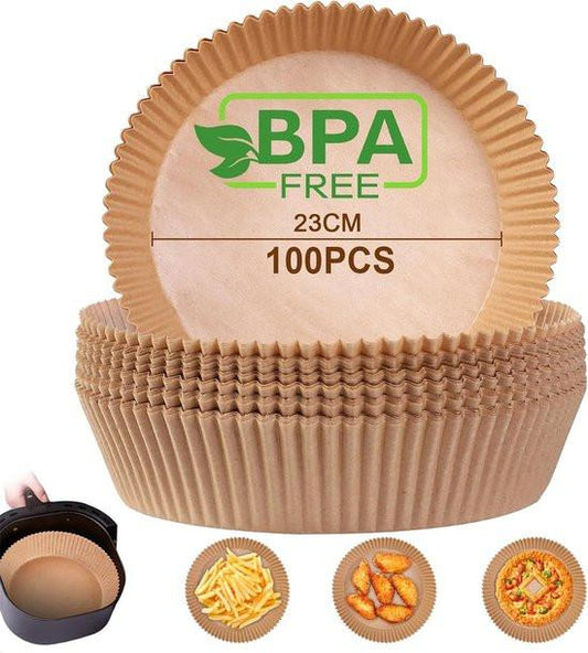 100 Airfryer Baking Pans - Round Baking Pans 23cm - Food Safe - BPA Free - Non-Stick Airfryer Pans - Easy to Clean - Suitable for Airfryers from 3-8 litres.