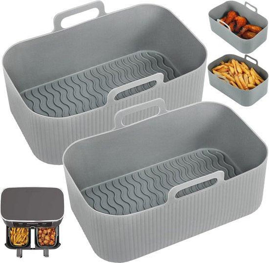 Two-piece air fryer accessory mat - silicone air fryer mat - gray - 19.5*16.5 cm.