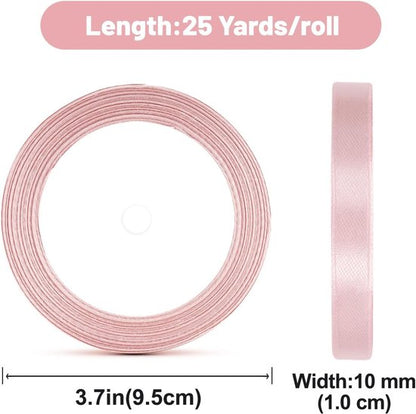Gift Wrap - 22m Pink Satin Ribbon - 10mm Wide - Suitable for gift wrapping, Valentine's Day decorations, thick fabrics - handmade and wedding decorations
