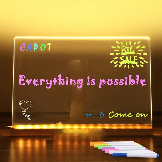 LED Drawing Board - Colored Message Board - Erasable and Portable Luminous Drawing Board - Includes Pen and Stand - Reusable - Suitable for Children, Schools, Bars, etc. - Size: 30x20cm - Christmas Gift - Birthday Gift