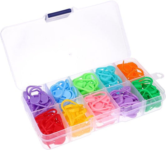130 pieces - 13 pieces of each of 10 colors - plastic safety pins - knitting markers - crochet hook clips.