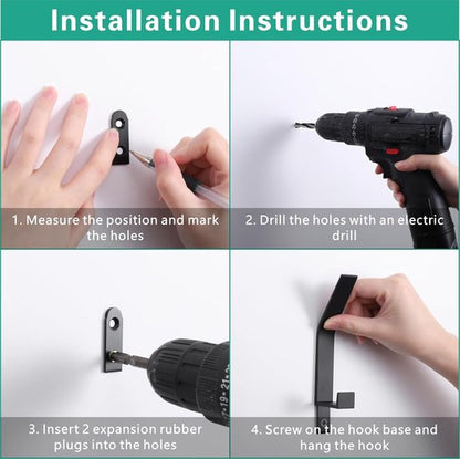 Hooks - 6 pieces - Black clothes hooks - Suitable for screwing with a hidden hole - Modern wall coat rack - For jackets, coats, hats, scarves, towels, handbags, etc.