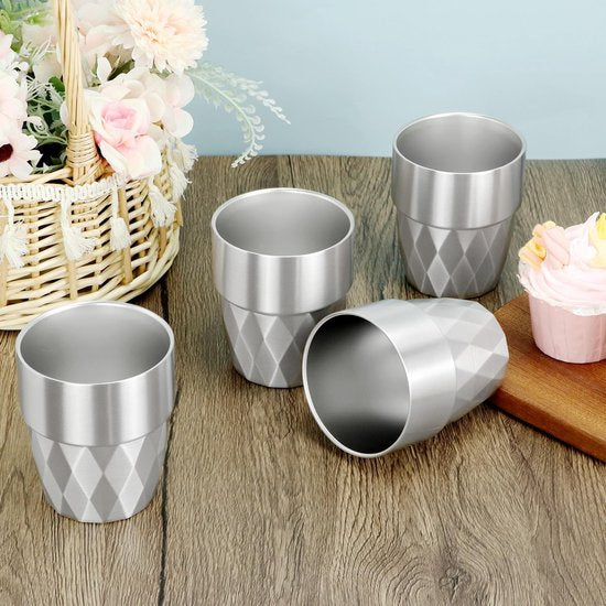 Cups - 4-piece set - Stainless steel cups - Double-walled water cups made of 304 stainless steel - beer cups - coffee cups