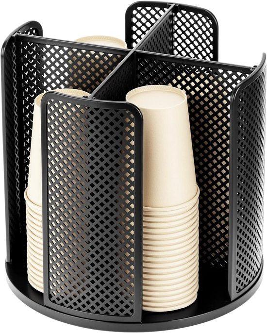 Rotating paper cup dispenser - cup holder with 4 compartments - with 360Â° turntable - suitable for kitchens, bathrooms and coffee bars - black.