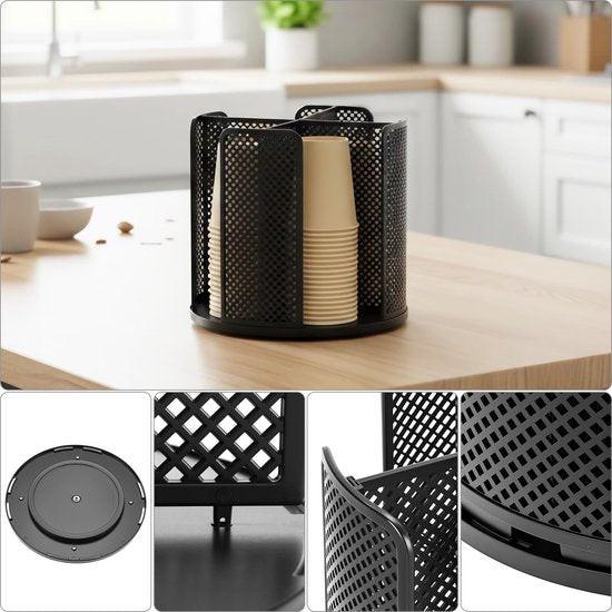 Rotating paper cup dispenser - cup holder with 4 compartments - with 360Â° turntable - suitable for kitchens, bathrooms and coffee bars - black.
