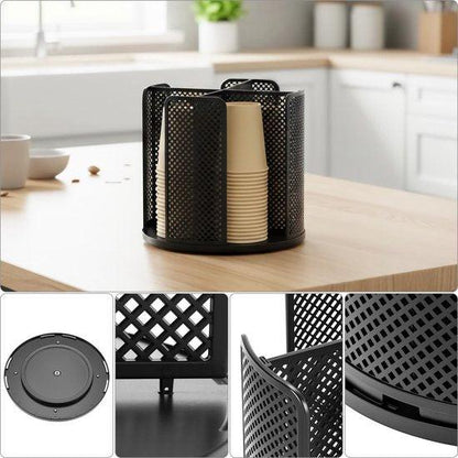 Rotating paper cup dispenser - cup holder with 4 compartments - with 360Â° turntable - suitable for kitchens, bathrooms and coffee bars - black.