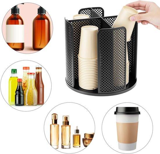 Rotating paper cup dispenser - cup holder with 4 compartments - with 360Â° turntable - suitable for kitchens, bathrooms and coffee bars - black.