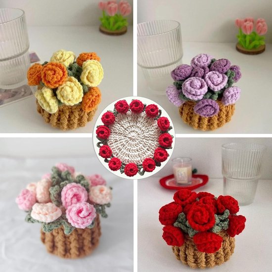 Coasters - Mini Basket Included - Floral Coasters - Vintage Rose Design - Suitable for coffee tables, weddings, housewarming parties, birthdays, etc.（Purple）