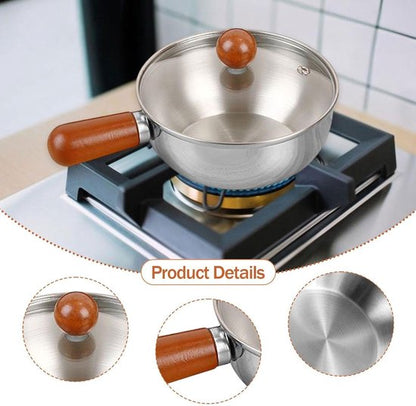 Stainless steel breakfast bowl - Small walnut wood pot for one person - Suitable for fruit salad, yoghurt and muesli (13cm bowl with lid, spoon)