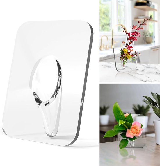 Vase - Minimalist Home Decor Vase - Cute Flower Stand - Photo Frame Style - Acrylic Material - 8 x 6 Inches, Suitable for Tabletop（Gray Version）