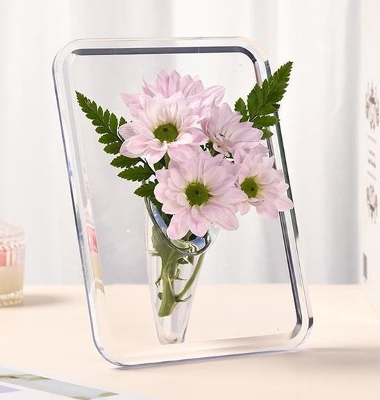 Vase - Minimalist Home Decor Vase - Cute Flower Stand - Photo Frame Style - Acrylic Material - 8 x 6 Inches, Suitable for Tabletop（Gray Version）