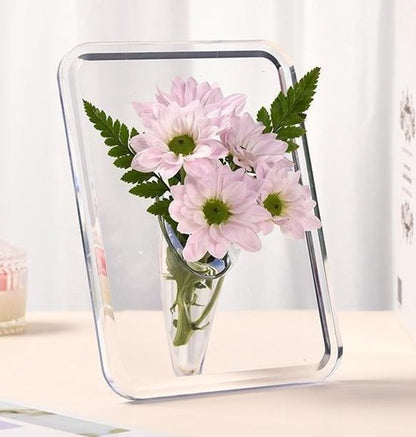 Vase - Minimalist Home Decor Vase - Cute Flower Stand - Photo Frame Style - Acrylic Material - 8 x 6 Inches, Suitable for Tabletop（Gray Version）