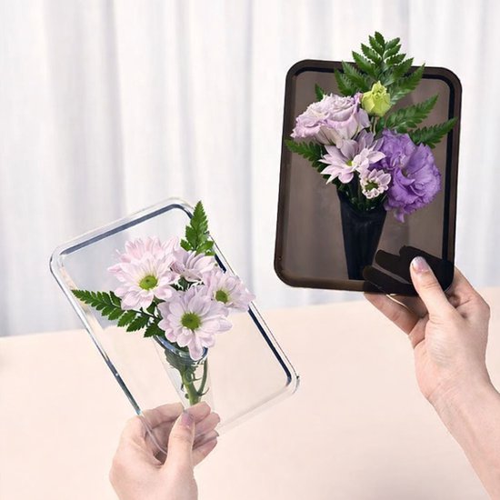 Vase - Minimalist Home Decor Vase - Cute Flower Stand - Photo Frame Style - Acrylic Material - 8 x 6 Inches, Suitable for Tabletop（Gray Version）