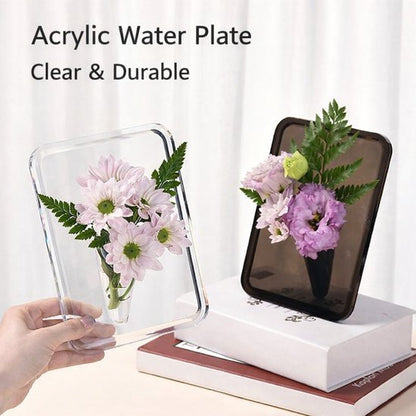 Vase - Minimalist Home Decor Vase - Cute Flower Stand - Photo Frame Style - Acrylic Material - 8 x 6 Inches, Suitable for Tabletop（Gray Version）