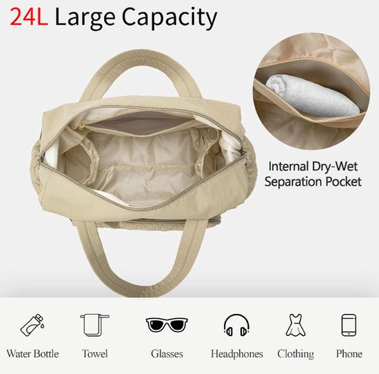 Sports Bag - Waterproof Travel Bag - 24 Liter Carry Bag - Zippered - Lightweight & Durable - Suitable for Gym, Workout & Travel（Khaki）
