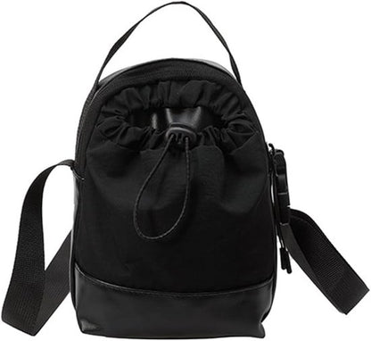 Women's shoulder bag - casual bag - adjustable canvas bag with drawstring - suitable for daily commuting and travel.（Black）