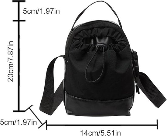 Women's shoulder bag - casual bag - adjustable canvas bag with drawstring - suitable for daily commuting and travel.（Black）