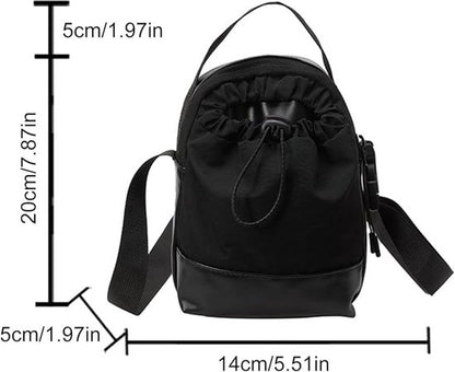 Women's shoulder bag - casual bag - adjustable canvas bag with drawstring - suitable for daily commuting and travel.（Black）