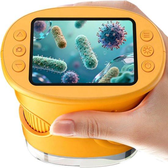 1000x Digital Children's Microscope - With 2 Inch IPS Screen & 8 LED Lights - Handy & Easy to Use for Nature Research - Yellow.