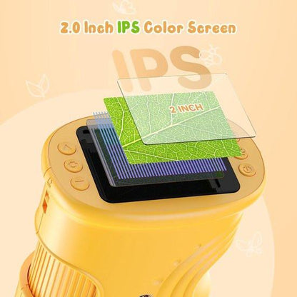 1000x Digital Children's Microscope - With 2 Inch IPS Screen & 8 LED Lights - Handy & Easy to Use for Nature Research - Yellow.