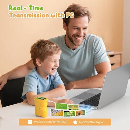 1000x Digital Children's Microscope - With 2 Inch IPS Screen & 8 LED Lights - Handy & Easy to Use for Nature Research - Yellow.