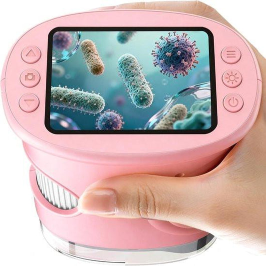 1000x Digital Children's Microscope - With 2 Inch IPS Screen & 8 LED Lights - Handy & Easy to Use for Nature Research - Pink.