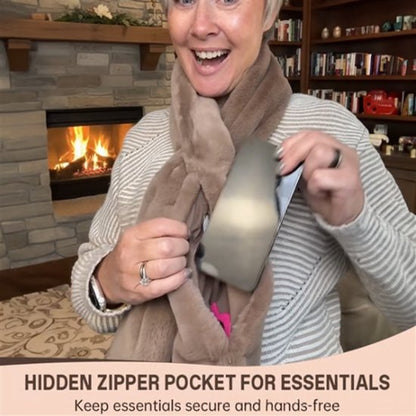 Scarf with Concealed Zipper Pocket - Secure Storage Pocket for Keys & Cards - Downy Soft & Warm - Brown