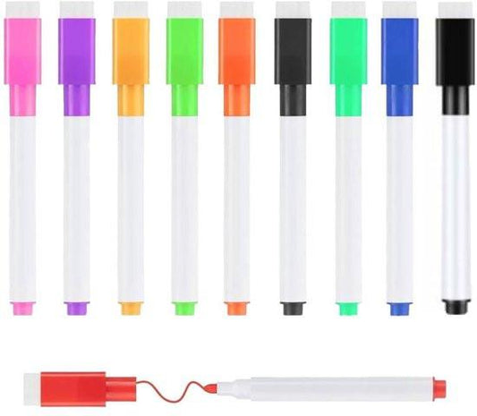 Whiteboard markers - 10 pieces - Whiteboard markers - With magnetic eraser - Colored markers - Erasable markers with eraser - Suitable for schools, offices and refrigerators.