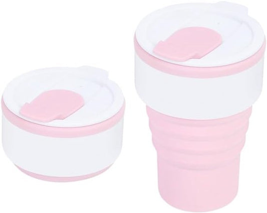 Collapsible Silicone Camping Cup â 385ml â Travel and Drinking Cup with Lid, Dishwasher Safe â Ideal for Camping, Hiking and Office (White).