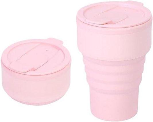 Collapsible Silicone Camping Mug â 385ml â Travel and Drinking Mug with Lid, Dishwasher Safe â Ideal for Camping, Hiking and Office (Pink).