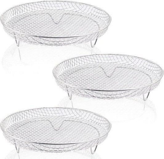 Multi-layer air fryer rack (3 round layers) - Air fryer baking pan - Air fryer grid - 304 stainless steel - Safe to use in air fryers, steam ovens, regular ovens and dishwashers - 20.3 cm - Silver.