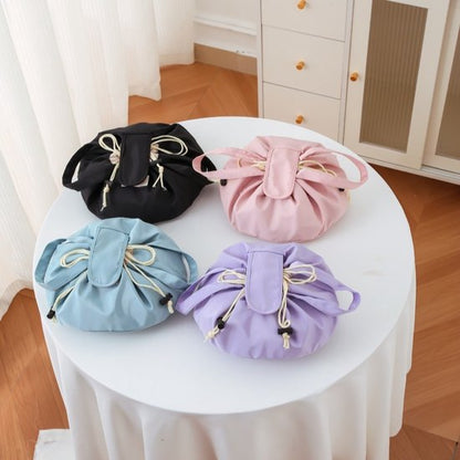 Foldable Drawstring Makeup Bag - Multifunctional Portable Travel Storage Bag for Cosmetics, Toiletry Bags & Accessories, Compact Durable Fabric Bag for Living Room, Shower Table & Travel（Blue）