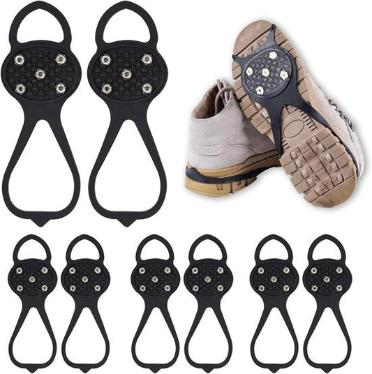 Snow boots with non-slip soles - Set of 4 - Safe walking on icy and snowy roads - Suitable for size L (35-45) - Non-slip studs - Suitable for winter walking, hiking, jogging, strolling and mountaineering.