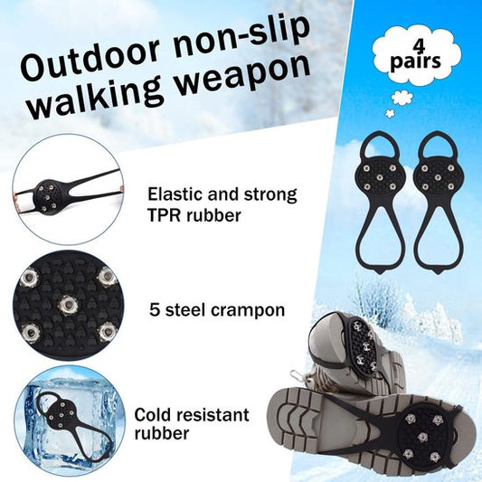 Snow boots with non-slip soles - Set of 4 - Safe walking on icy and snowy roads - Suitable for size L (35-45) - Non-slip studs - Suitable for winter walking, hiking, jogging, strolling and mountaineering.